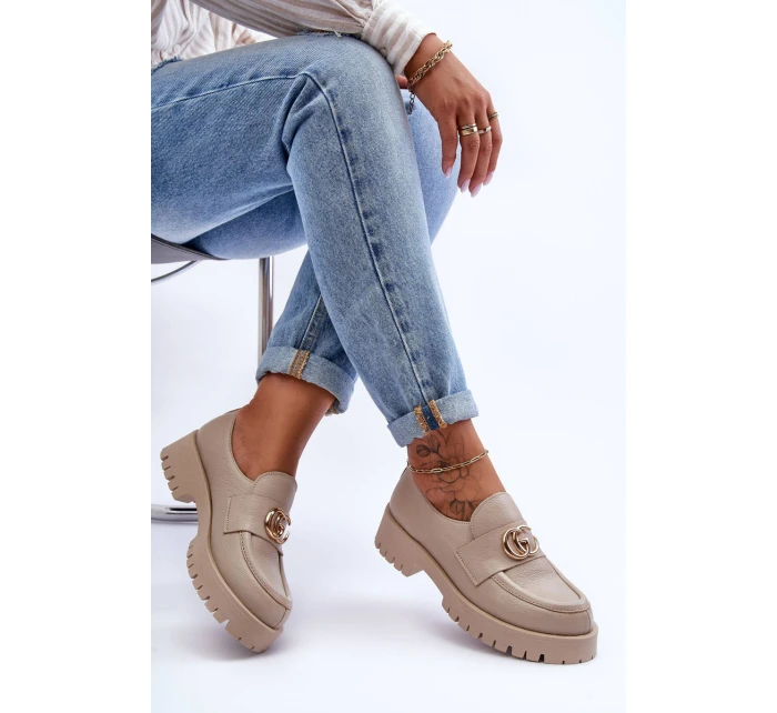 Dámské kůže polobotky s ozdobou Bežové Rosefalls