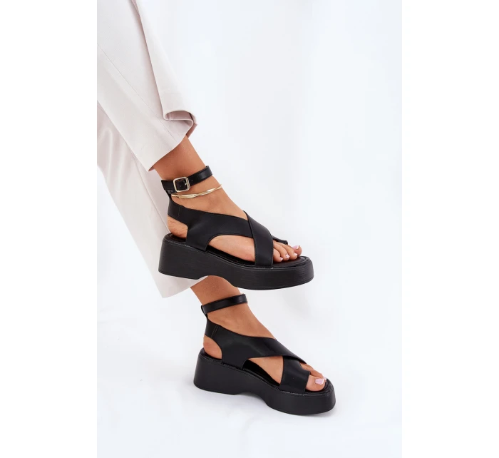 Dámské Sandály Na Platformě A Klínu Eko Kůže Černé model 21688732 - Boto