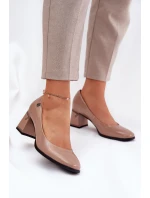 Kožené Lakované Lodičky Na Podpatku model 21691304 Béžové - VINCEZA