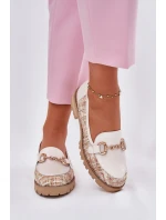 Dámské Kožené Mokasíny Se Zlatým Světle Béžové model 21697365 - Laura Messi