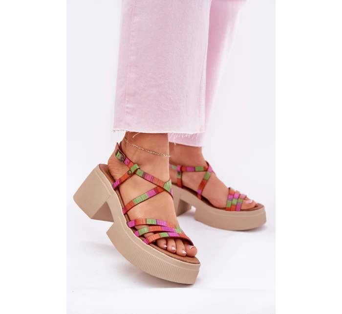 Dámské kožené sandály model 21701949 Multikolor - Maciejka Dámské kožené sandály model 21701949 Multikolor - Maciejka