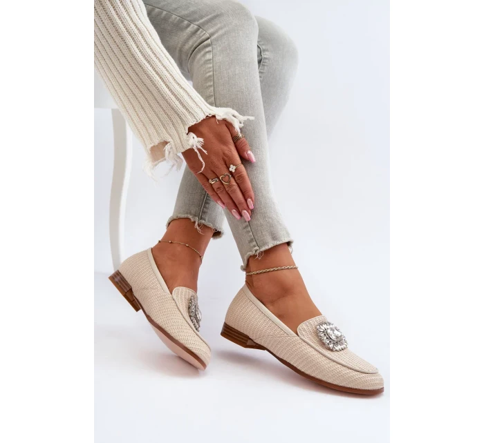 Dámské mokasíny na plochém podpatku s broží Béžová D&A Dámské mokasíny na plochém podpatku s broží Béžová D&A