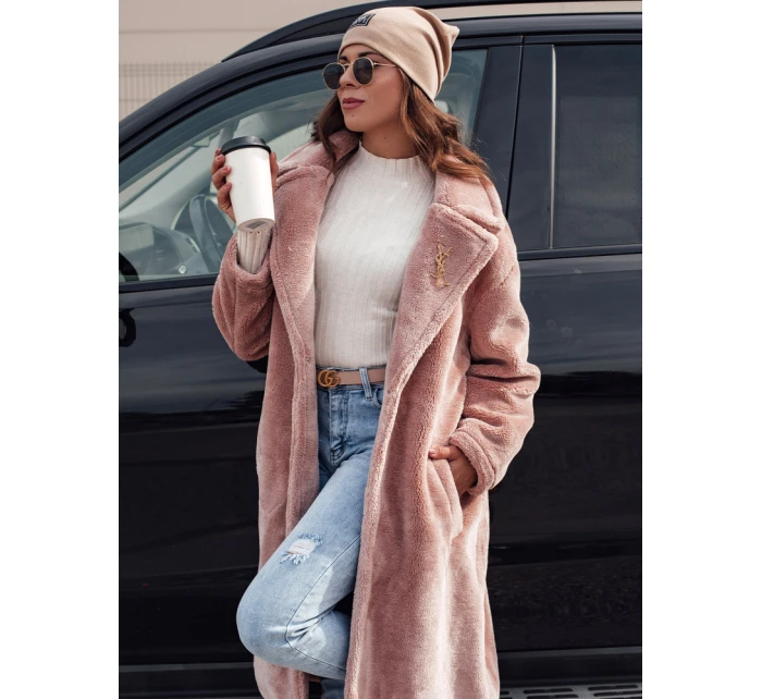 Dámský zimní kabát s dlouhou kožešinou růžový model 21980930 - Dstreet