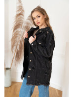 Volná černá dámská bunda s protrženími (LS9033)