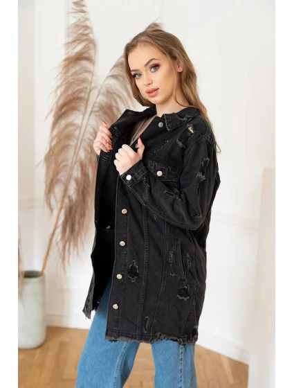 Volná černá dámská bunda s model 21120243 - SIXTE DENIM