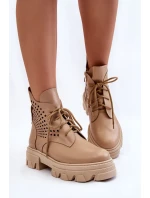 Prolamované Kožené Boty Workery Béžové Abilene Prolamované Kožené Boty Workery Béžové Abilene