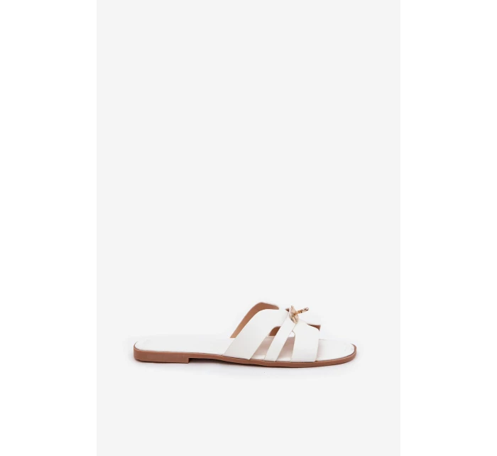 Ploché Dámské Pantofle S Páskem A Zlatým Bílé model 21703735 - Boto Ploché Dámské Pantofle S Páskem A Zlatým Bílé model 21703735 - Boto