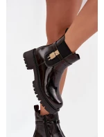 Lakované kotníkové boty s vyhříváním se zlatým detailem černé Talyra