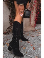 Dámské kozačky s podpatkem z eko semiše Černé model 21714748 - Boto