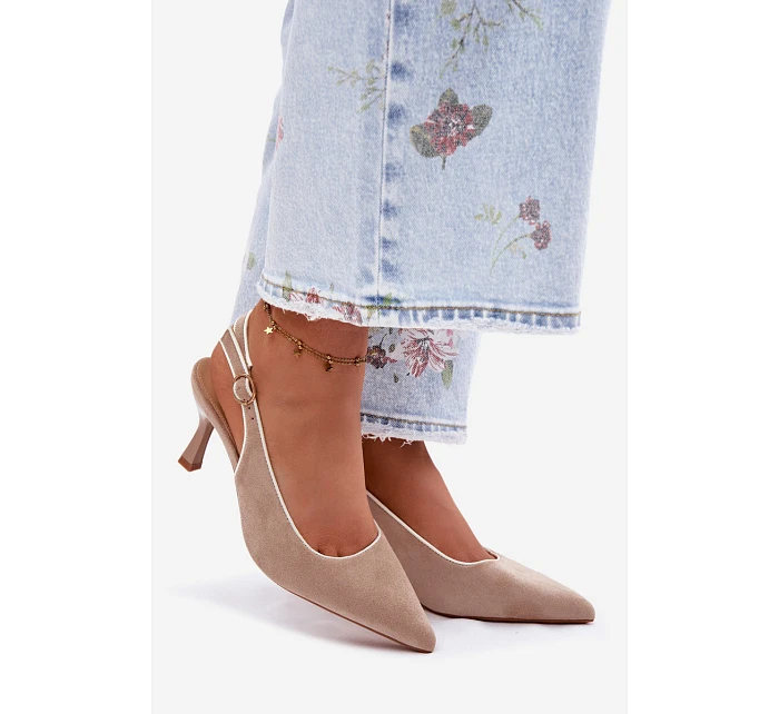 Dámské sandály na podpatku s lemovkou béžové Relmira