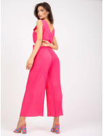 Růžový dlouhý plisovaný overal se širokými nohavicemi