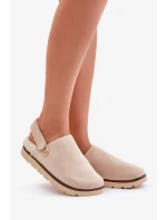 Dámské Pantofle Na Platformě Zateplené Kožíškem Typu Beránek Béžové Sanilora