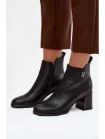 Dámské kožené zateplené boty Jovelle – černé, na podpatku Dámské kožené zateplené boty Jovelle – černé, na podpatku