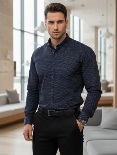 Pánská tmavě modrá vzorovaná košile slim fit FashionStreet DX2689