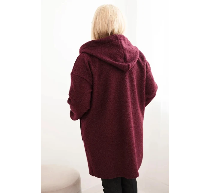 Dámský kabát Plus Size z umělé látky s kapucí a kapsami model 21468730 - K-Fashion