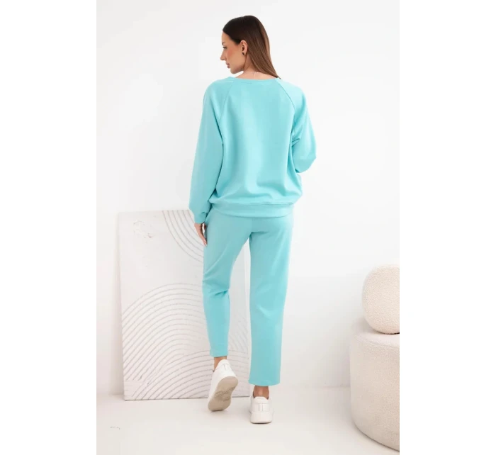 Dámský souprava z viskózy s mikinou a kalhotami máslový turkusový