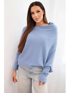 Svetr dámský viskózový asymetrický typu netopýr džínový modrý