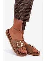 Dámské pantofle s zlatým sponou tmavě béžové Elviane