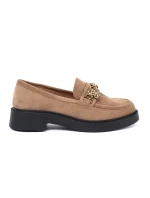 Krásné hnědé dámské  mokasíny na širokém podpatku