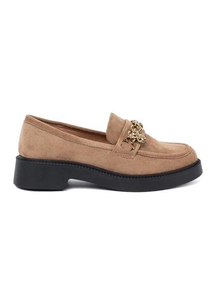 Krásné hnědé dámské  mokasíny na širokém podpatku