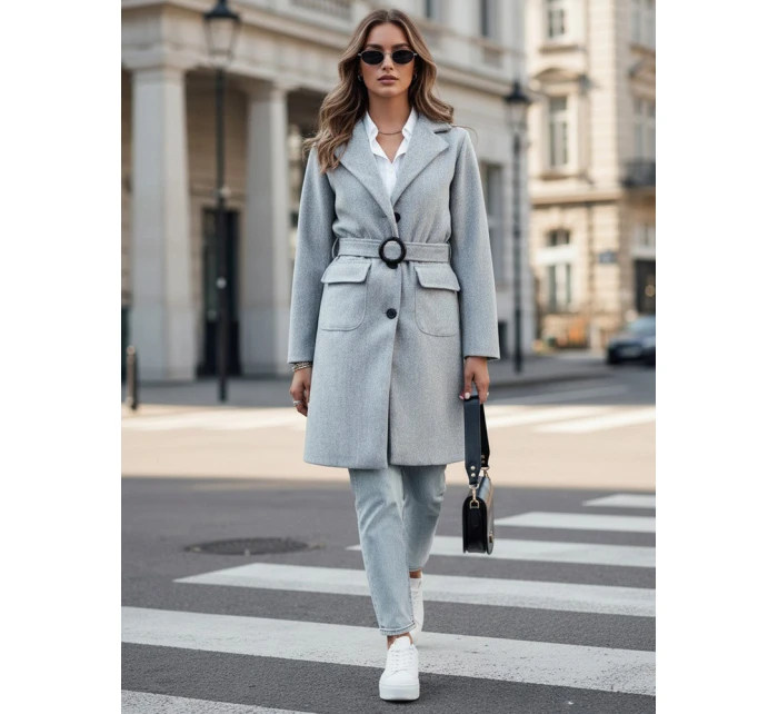 Dámský jednořadový podzimní kabát SCHERMI světle šedý FashionStreet NY0668