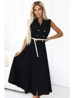 model 21212554 Elegantní midi košilka se zlatými knoflíky a páskem ČERNÁ - numoco basic
