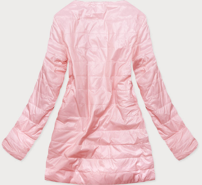 Růžová dámská bunda s mechovitým kožíškem pro přechodné období (M-1733)