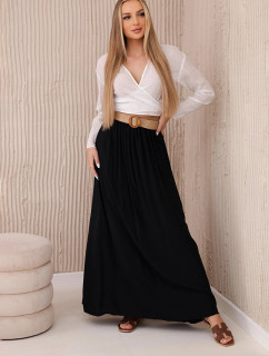 Viskózová sukně s ozdobným páskem černý