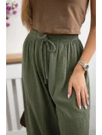 Mušelínové kalhoty se širokou nohavicí khaki