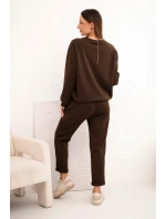 Dámský komplet z viskózy s mikinou a kalhotami hnědý
