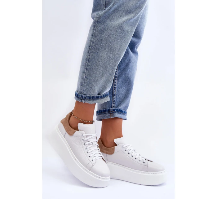 Dámské sportovní kožené boty na platformě Bílá Lemar 10150