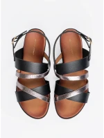 Luxusní  sandály dámské černé na plochém podpatku