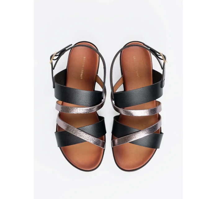 Luxusní  sandály dámské černé na plochém podpatku