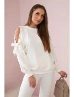 Sada mikiny s mašlí na rukávech a model 19747410 ecru - K-Fashion