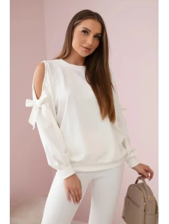 Sada mikiny s mašlí na rukávech a model 19747410 ecru - K-Fashion