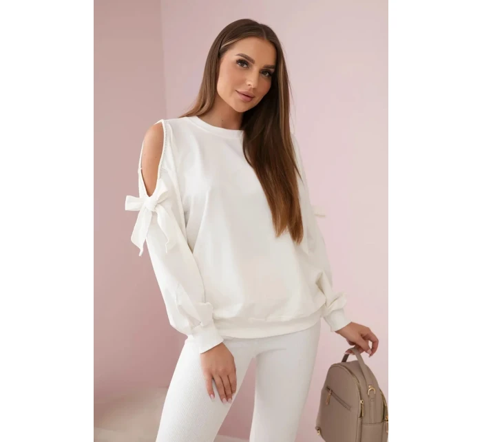 Sada mikiny s mašlí na rukávech a model 19747410 ecru - K-Fashion