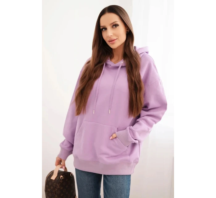 Dámská mikina s kapucí a klokaní kapsou z bavlny fialová
