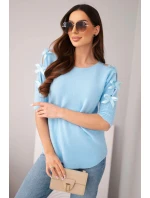 Dámský svetr s krátkým rukávem a ozdobnými mašličkami modrý Dámský svetr s krátkým rukávem a ozdobnými mašličkami modrý