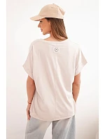 Dámská bavlněná halenka s výstřihem do V a krátkým rukávem béžová