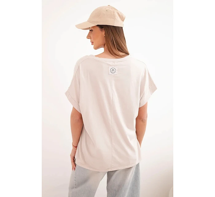 Dámská bavlněná halenka s výstřihem do V a krátkým rukávem béžová