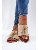 model 21686324 Kožené Dámské Pantofle Béžové - Zazoo