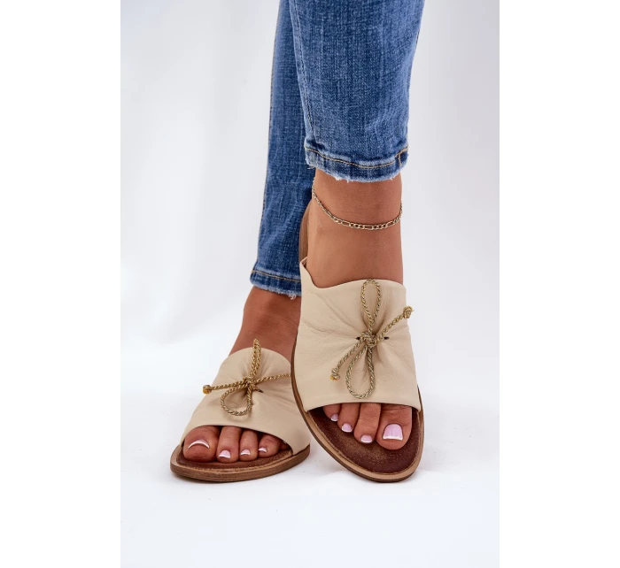 model 21686324 Kožené Dámské Pantofle Béžové - Zazoo