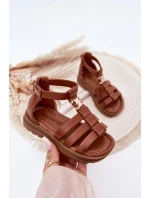 Dívčí sandály gladiátorky se zlatým detailem hnědé Vesira