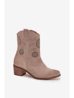 Semišové kožené dámské boty s na podpatku  Cappuccino model 21713188 - Zazoo