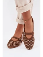 Dámské baleríny s otevřeným vzorem s kamínky a páskem Hnědé Wilvessa