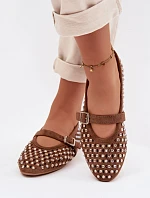 Dámské baleríny s otevřeným vzorem s kamínky a páskem Hnědé Wilvessa