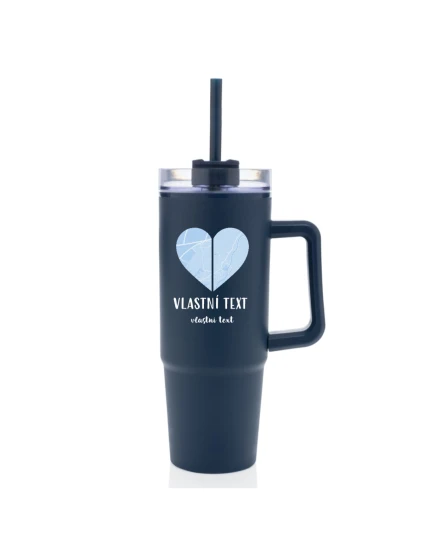 Personalizovaná termoska s průhledným víčkem - dvě mapy jako srdce
