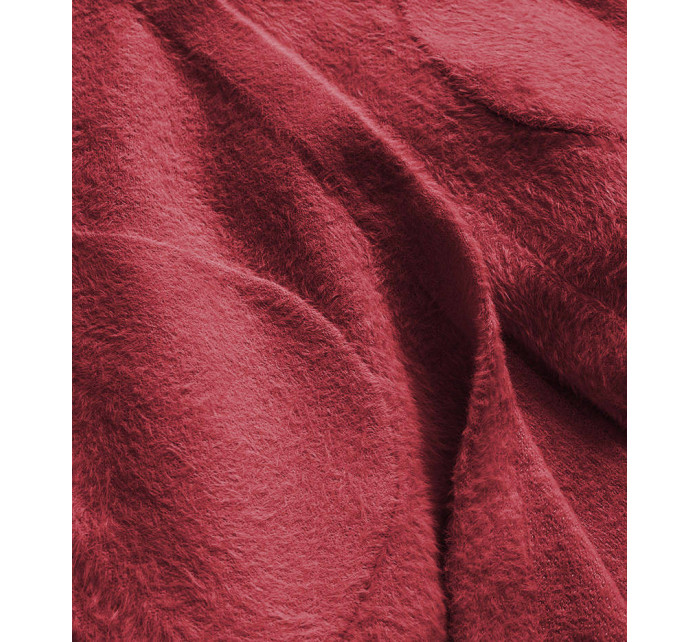 Dlouhý vlněný přehoz přes oblečení typu alpaka v malinové barvě s kapucí model 18966898 - MADE IN ITALY