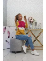 Geometrický vzorovaný svetr fuchsiová+hořčicová Geometrický vzorovaný svetr fuchsiová+hořčicová