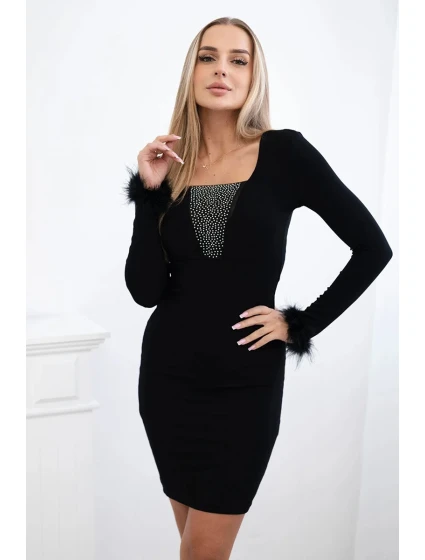 Pletené šaty s kožešinou na model 19062266 černé - K-Fashion